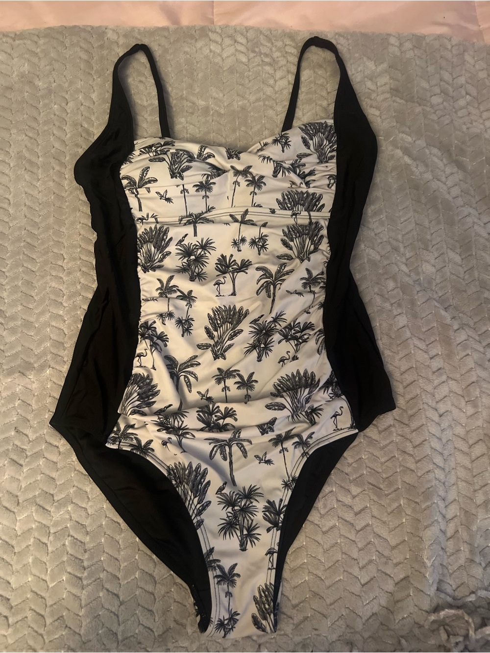Romenza Targo One Piece Swimsuit Medium Black & White Tropical Palm Print